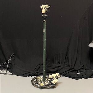 Cast Iron Cow Design Green and Black Paper Towel Stand